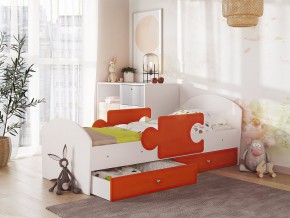 Кровать Мозаика с ящиком и бортиками на ламелях белый-оранж в Кусе - kusa.magazinmebel.ru | фото