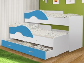 Кровать выкатная Радуга с ящиком 80х160 белая-голубой в Кусе - kusa.magazinmebel.ru | фото